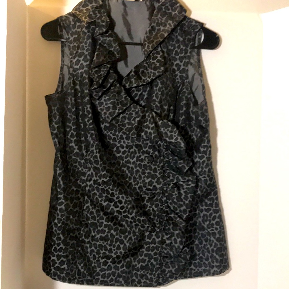 Isadora Collection sleeveless tank top size 8 black ruffle animal print wrap